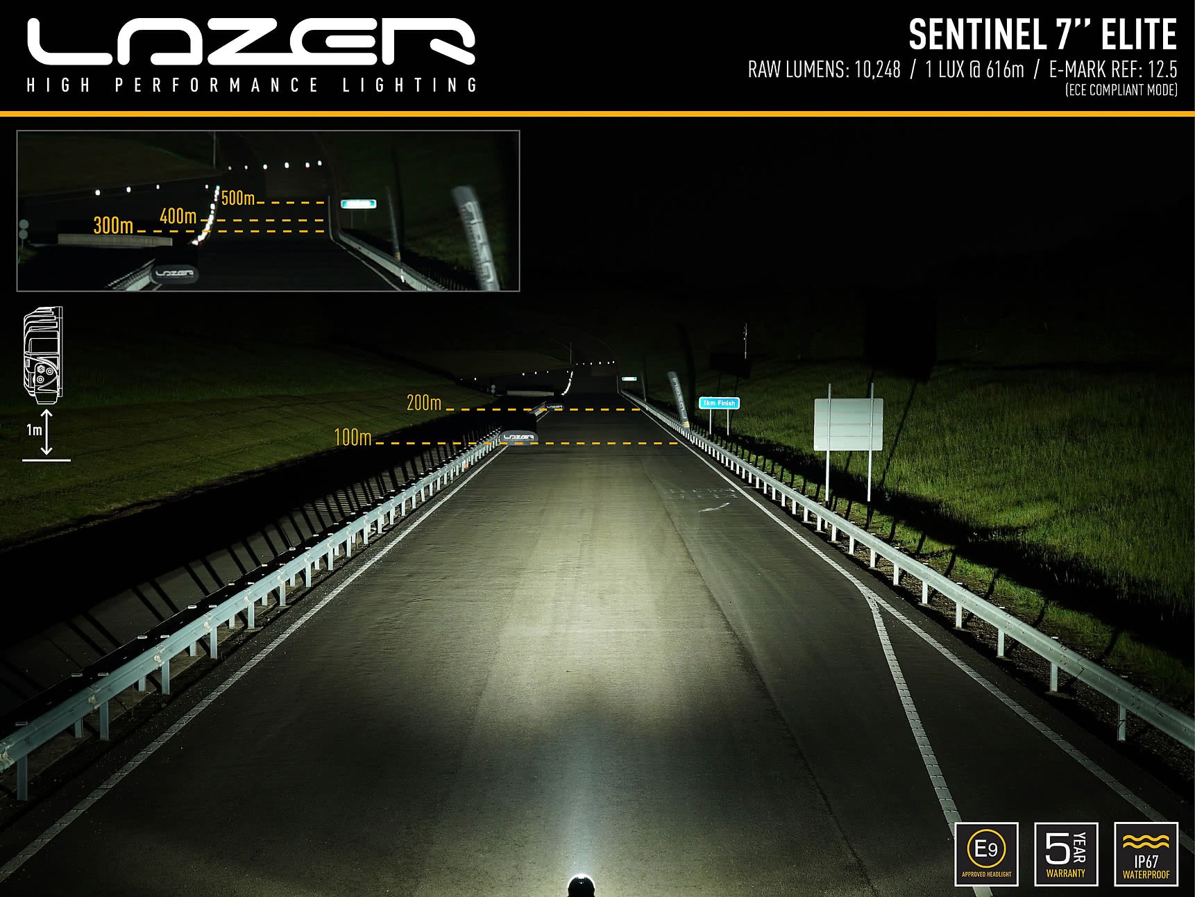 Lazer Sentinel Elite LED Auxiliary Light 7″ Black Position Light