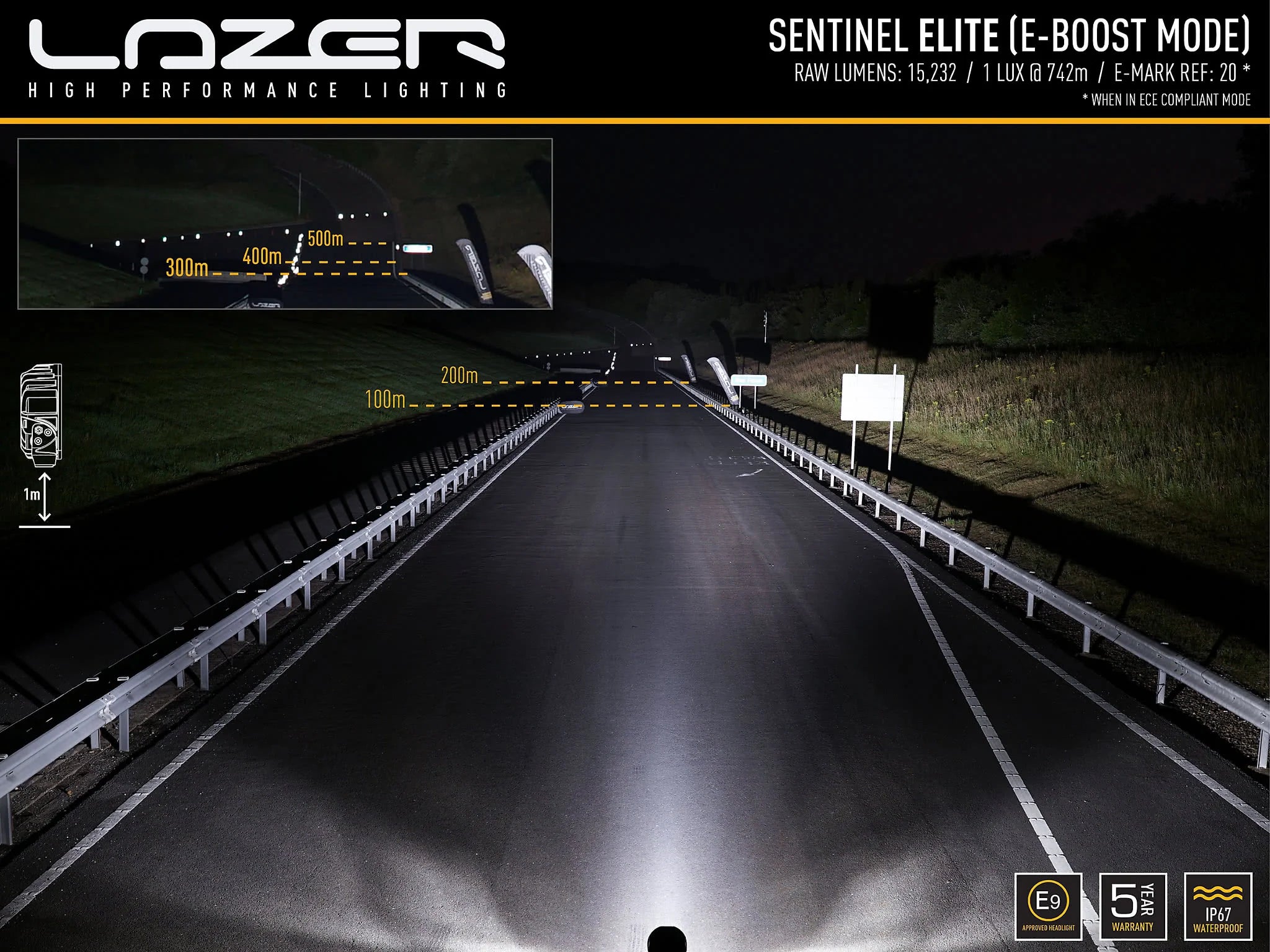 Lazer Sentinel Elite LED Auxiliary Light 9″ Black Position Light