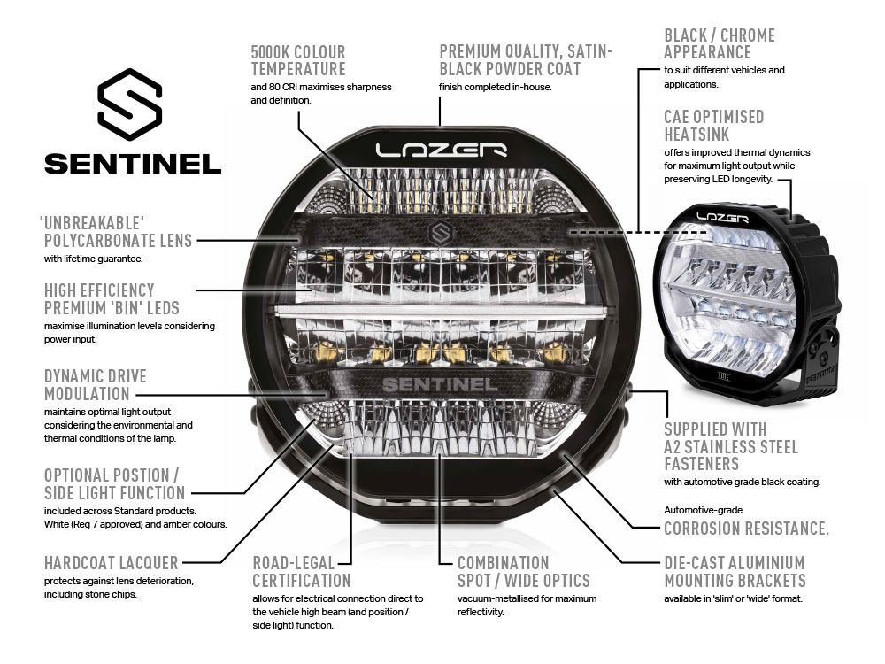 Lazer Sentinel Std LED extraljus 9″ Black